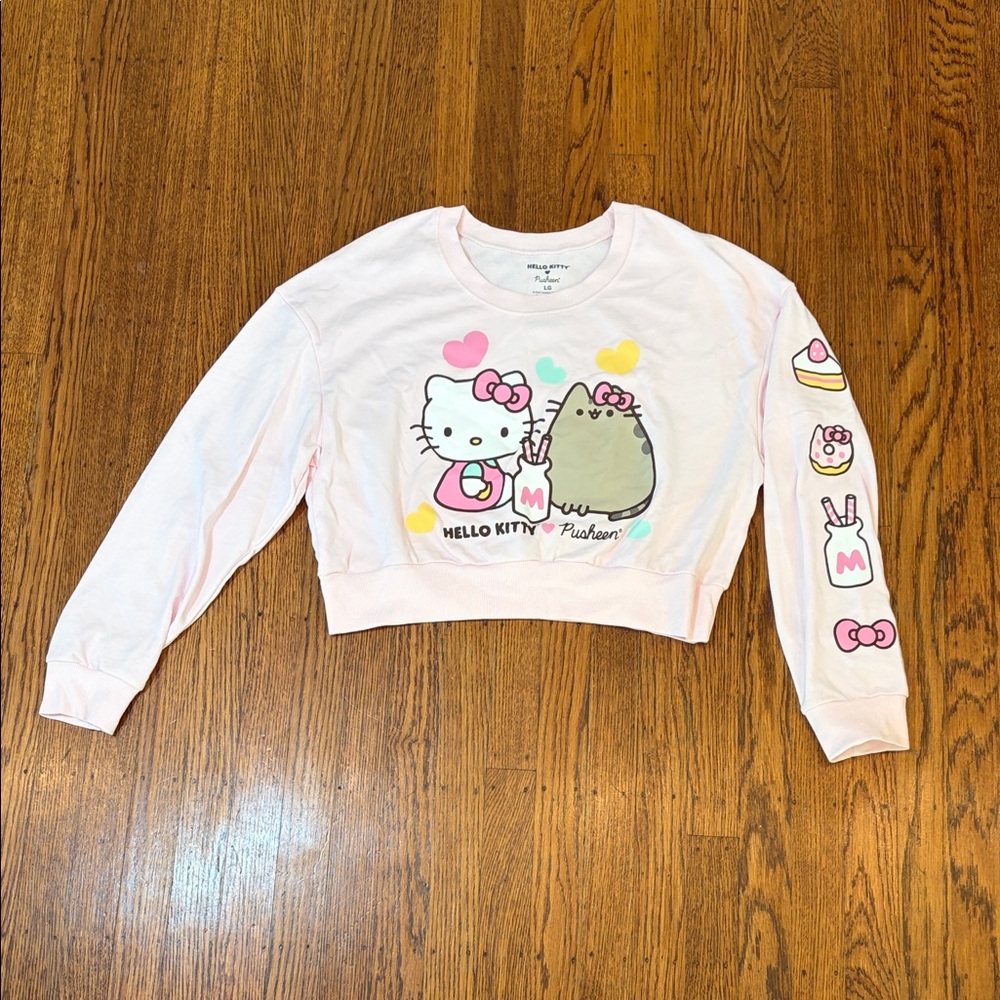 Hello Kitty x Pusheen Sweets Girls Crop French Terry Sweatshirt Pink Size Large - Picture 3 of 7